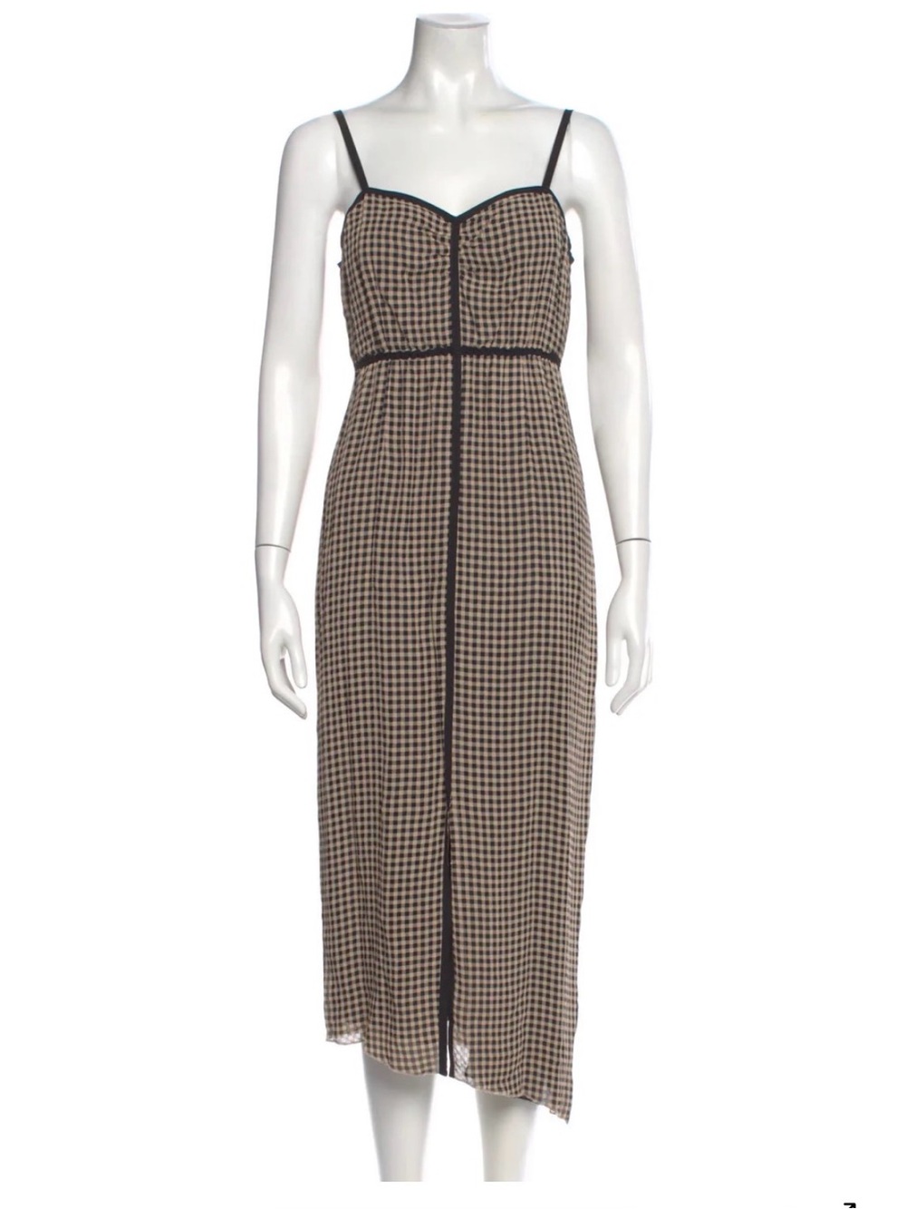 Nanushka Sleeveless Abir Midi Dress in black and tan gingham size medium
